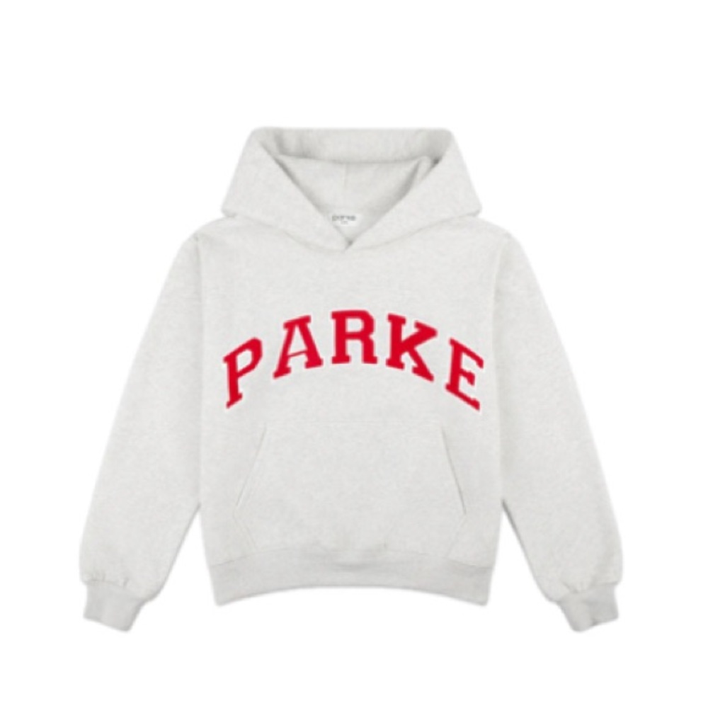 PARKE Light Gray Hoodie with Red Text